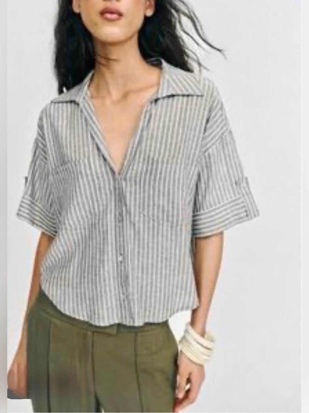 Zara linen tab sleeve shirt